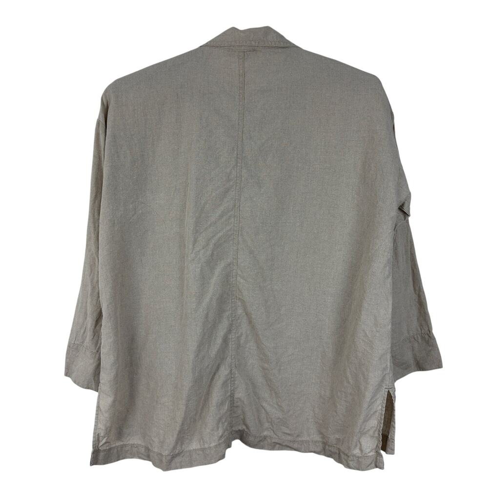 Eileen Fisher Tan 100% Organic Linen Long Jacket Medium relaxed fit - Picture 3 of 10